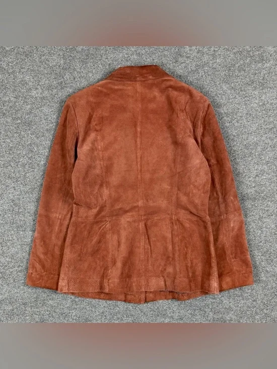 Massini Rust Brown Suede Leather Blazer Jacket Women’s Small Preppy Lightweight - Picture 3 of 9
